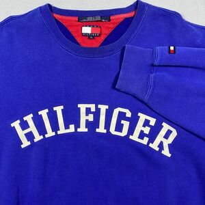 Vintage Tommy Hilfiger Sweatshirt Mens XL Blue Spellout Logo Crewneck‎ Pullover